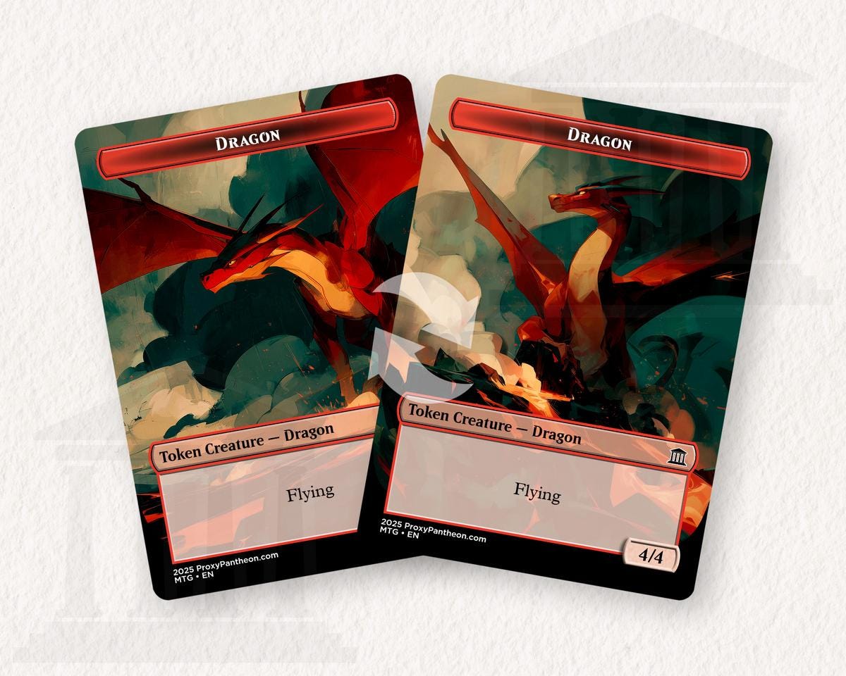 Dragon (4/4) & Dragon (5/5) Reversible Tokens (Flying) | Proxy Card