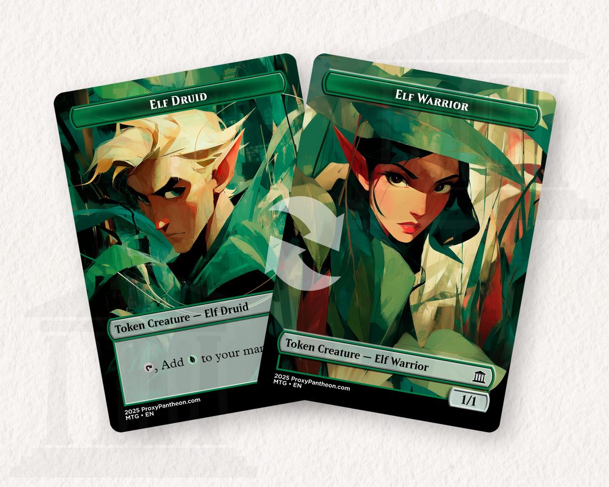 Elf Warrior (1/1) & Druid (1/1) Reversible Tokens | Proxy Card